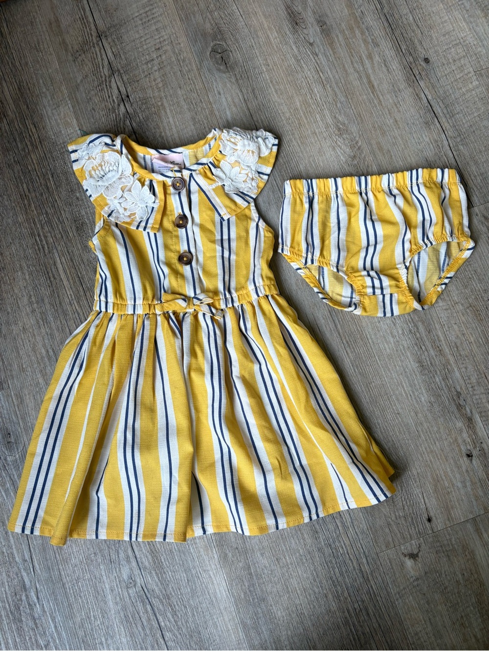 Little Lass Yellow Striped Dress with Matching Bloomers